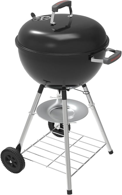 Megamaster 18" Portable Charcoal Barbecue Grill with Adjustable Air Vent, Storage Rack, 245 SQ. In Cooking Area, 2 Wheel Transport BBQ Grill for Camping, Outdoor Cooking, Patios, and More - 810-KY003
