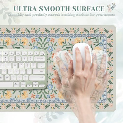 iCasso Aesthetic Flower Mouse Pad,23.6x13.7in, Green Floral