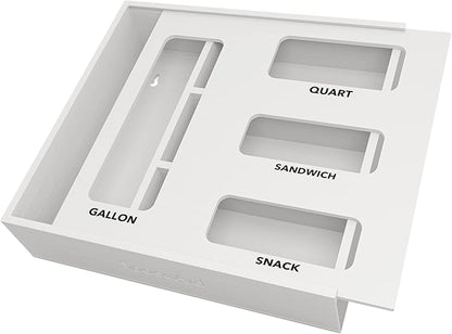 SpaceAid Bag Storage Organizer for Kitchen Drawer, Bamboo Organizer, Compatible with Gallon, Quart, Sandwich and Snack Variety Size Bag (1 Box 4 Slots), White