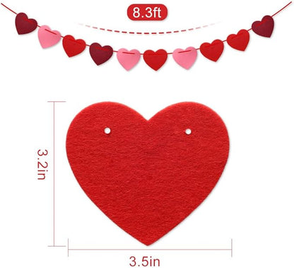 Valentines Day Decorations, Valentines Day Garland - Felt Heart Garland Banner for Mantle, Wall, Party Valentine Decorations - Hanging Hearts Decorations for Valentine Decor, 6 Strips
