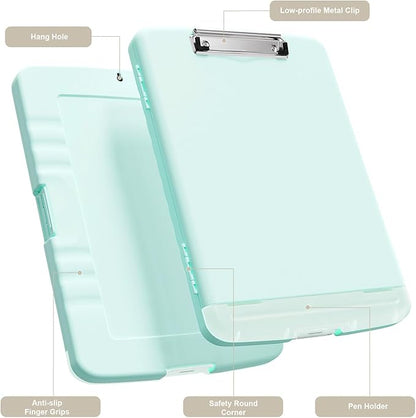 Piasoenc Clipboard with Storage, 8.5 x 11 Organization Box with Pen Holder and A4 Legal Paper Folder, Folio & Side-Opening, Low Profile Clip,for Nurses,Teachers, Size 14 x 9.6 x 1.2 in, Blue