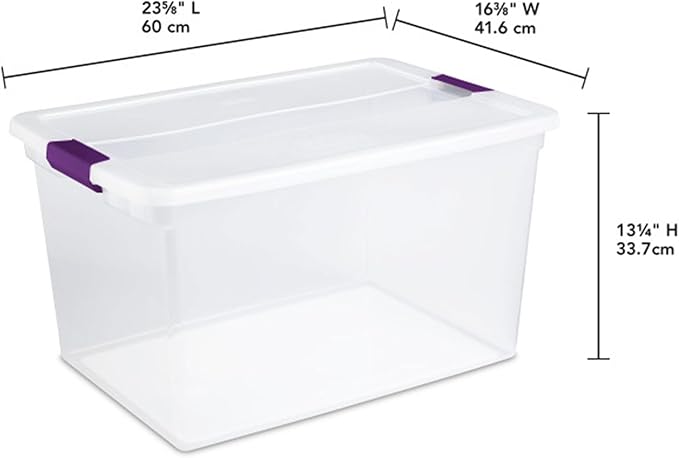 Sterilite 66 Qt ClearView Latch Storage Box, Stackable Bin with Latching Lid, Plastic Container to Organize Clothes in Closet, Clear Base, Lid, (Pack of 6)