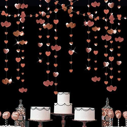 Valentines Day Party Decorations Rose Gold Heart Garland Hanging Paper Love Heart Streamer Banner for Anniversary Mothers Day Bachelorette Engagement Wedding Bridal Shower Birthday Hen Party Supplies