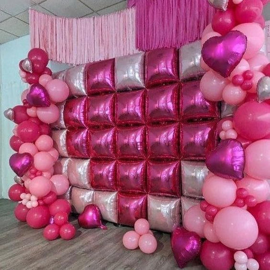 Hot Pink Square Balloons Wall, 10 PCS Magenta Foil Balloons Wall Double Sided Pink Balloon Wall Backdrop for Girls Bachelorette Birthday Bridal Shower Princess Party Decorations