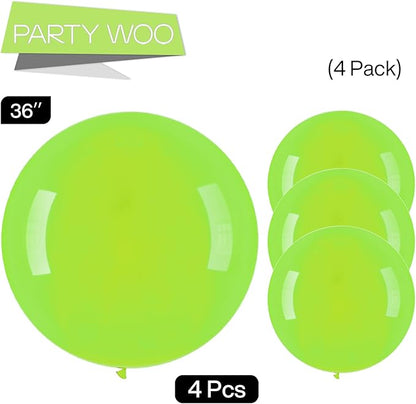 PartyWoo Lime Green Balloons 4pcs 36 Inch Light Green Latex Helium Balloons for Graduation Wedding Baby Shower Anniversary Birthday Dinosaur Jungle Golf Football Theme Party Decorations Green-Y6