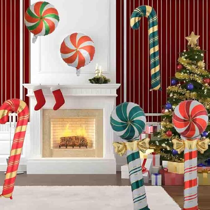 Christmas Ballooons Set Lollipop Windmill Balloons Colorful Candy Cane Swirl Balloons for Christmas-Themed Party Birthday Party Supplies Decorations 6 PCS