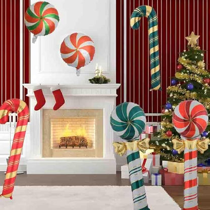 Christmas Ballooons Set Lollipop Windmill Balloons Colorful Candy Cane Swirl Balloons for Christmas-Themed Party Birthday Party Supplies Decorations 6 PCS