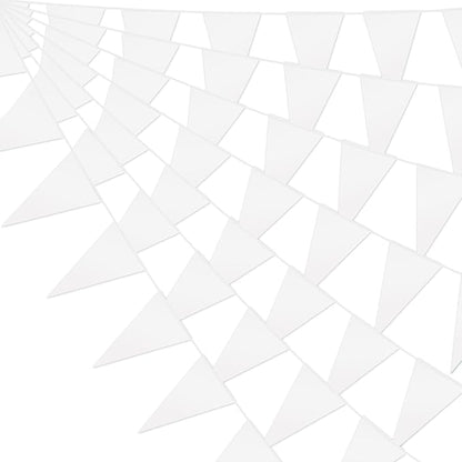 65FT White Glitter Triangle Pennant Banner Flag Metallic Bunting Fabric Garland for Christmas Graduation Wedding Engagement Anniversary Bachelorette Birthday Bridal Shower Valentine's Party Supplies