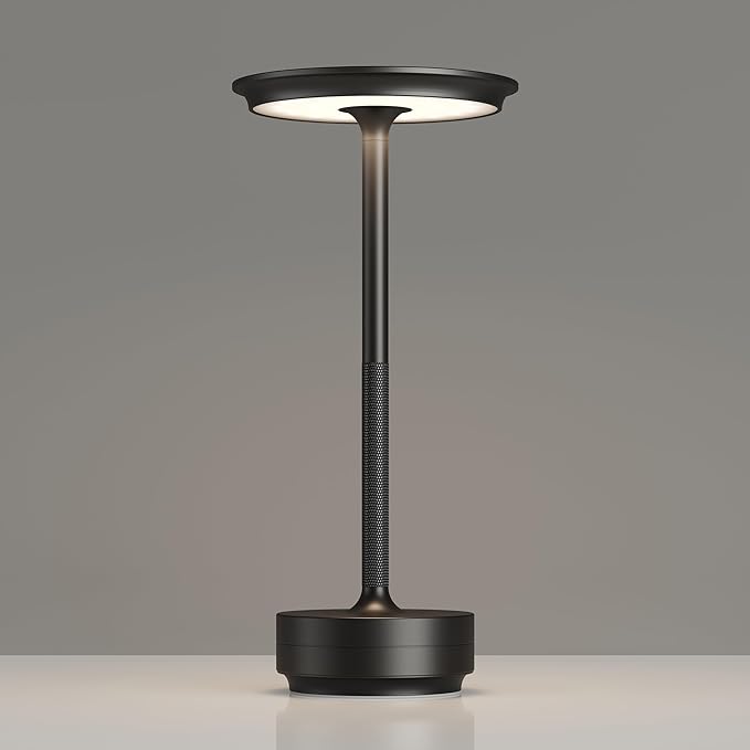 Cordless Rechargeable Table Lamps, Portable 5000mAh Restaurant Table Lamp, 3 Color Stepless Dimming LED Table Light with Memory Function, for Outdoor/Dinner/Patio/Camping.(Black)