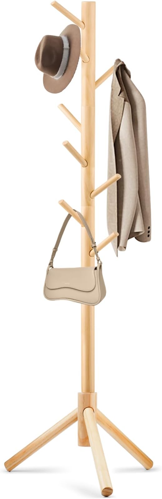 Coat Rack, Freestanding Coat Rack with 8 Hooks and 3 Adjustable Size Tree Coat Racks for Bedroom, Hallway, Entrance, Office, for Hats, Coats, Scarves, Handbags