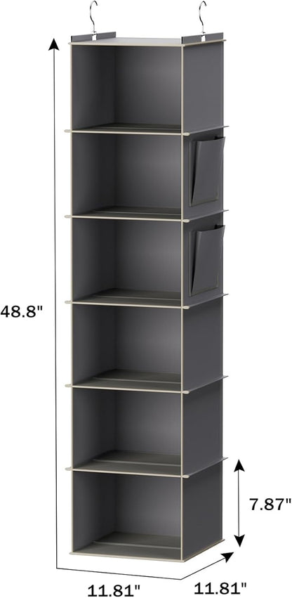 YOUDENOVA Hanging Closet Organizer, 6-Shelf Closet Hanging Storage Shelves, 2 Packs, Grey