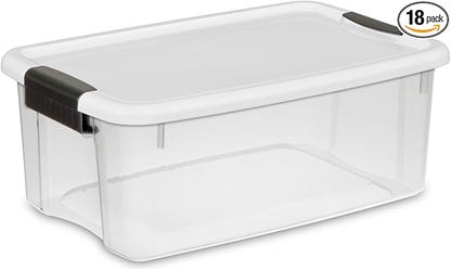 Sterilite 18-Pack Ultra Latching Box, Storage Bins with Lids, Clear Plastic, 18 Quart - Heavy-Duty Organizing Containers for Closet, Bathroom, and Office