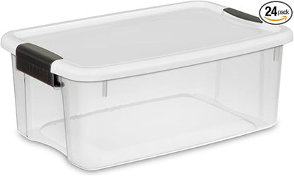 Sterilite 24-Pack Ultra Latching Box, Storage Bins with Lids, Clear Plastic, 18 Quart - Heavy-Duty Organizing Containers for Closet, Bathroom, and Office