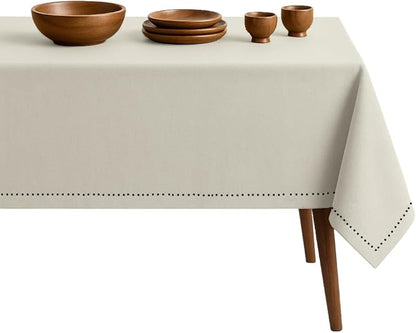 Ivory Cotton Tablecloth, Table Cover 52x70 Inch, Fits 4-6 Seats, Durable, Washable, Wrinkle Resistant, Rectangle Table Cloth for Dining, Elegant Dinners, Weddings, Special Occasions