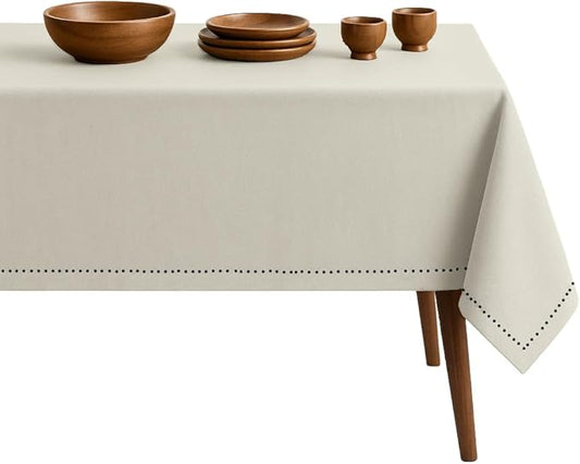 Ivory Cotton Tablecloth, Table Cover 52x70 Inch, Fits 4-6 Seats, Durable, Washable, Wrinkle Resistant, Rectangle Table Cloth for Dining, Elegant Dinners, Weddings, Special Occasions