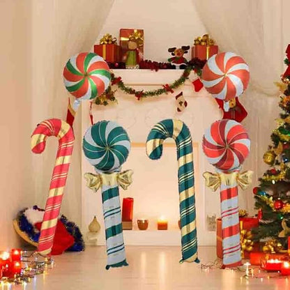 Christmas Ballooons Set Lollipop Windmill Balloons Colorful Candy Cane Swirl Balloons for Christmas-Themed Party Birthday Party Supplies Decorations 6 PCS