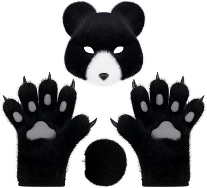 Faux fur wolf paw gloves with non-slip cat pad three-piece set, suitable for cosplay, Christmas, and Halloween party costumes