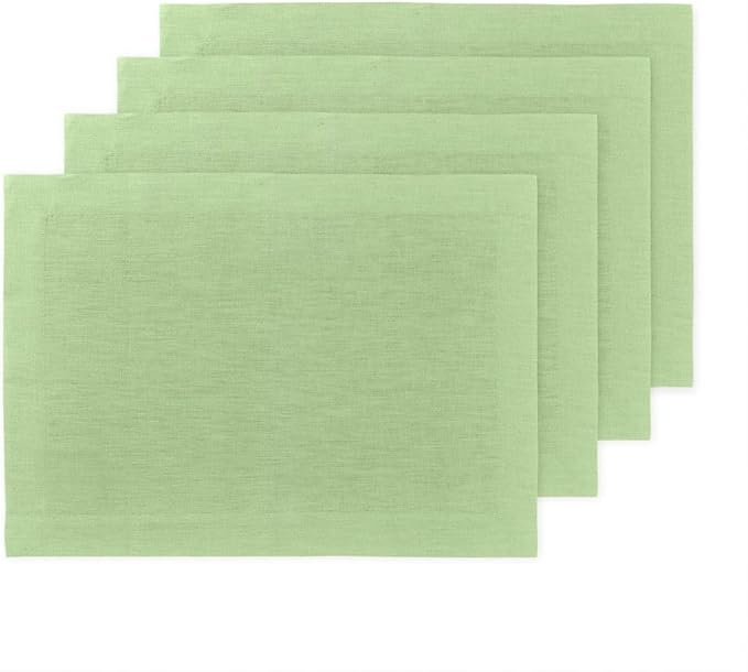 Solino Home Linen Placemats Set of 4 - Laurel Green Placemats 14 x 19 Inch - 100% Pure Linen Table Place Mats for Fall, Autumn - Fete