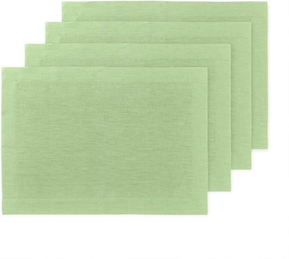 Solino Home Linen Placemats Set of 4 - Laurel Green Placemats 14 x 19 Inch - 100% Pure Linen Table Place Mats for Fall, Autumn - Fete
