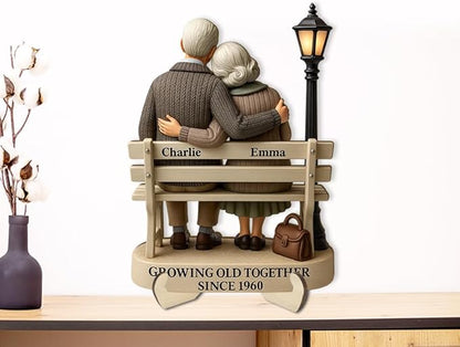 Growing Old Together Wooden Sign, Gifts for Him Her Wife Husband, Custom Wood Art Plaque Anniversary Cute Couples Gift, Valentine Christmas Gift For Parents, Grandparents Decorations Sign 38