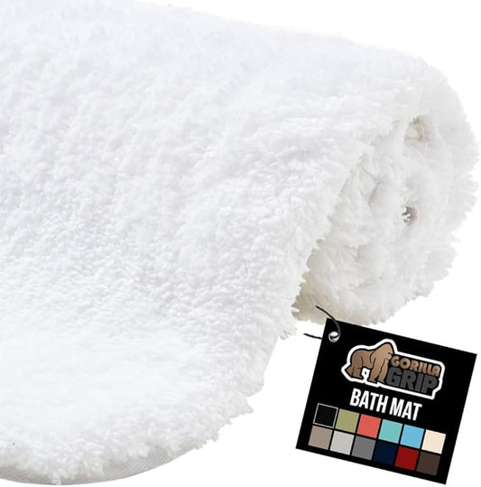 GORILLA GRIP Bathroom Rugs, Ultra Soft Absorbent Mat, Thick Plush Bath Rug, Machine Washable, Microfiber Quick Dry, Mats for Shower, Bathtub and Floor, Home Decor Accessories, 24x17, White