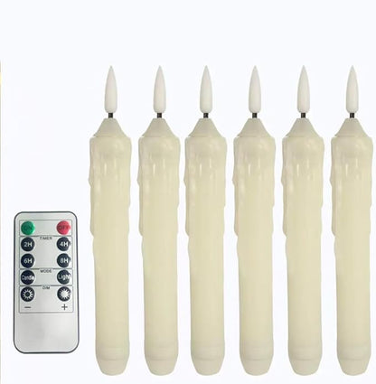 6 Pcs Flameless Taper Candles LED Taper Candles Flickering with Remote Timer Dimmer Ivory LED Candlestick for Halloween Christmas Wedding Church Easter Party Decor Table Centerpiece, 6.1 in