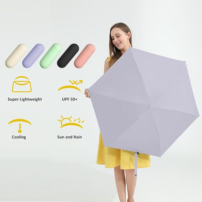 BAODINI Travel Essentials Mini Umbrella for Purse With Case Small Compact UV Sun Protection Lightweight Tiny Pocket Manual Open Close Umbrella for Women Kids and Men Fits Purse Backpack