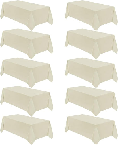 VidaFete Tablecloth 10 Pack 90 * 156inch Rectangle Table Cloth Polyester, Stain Wrinkle Resistant Polyester Dining Table Cover for Kitchen Dinning Party Wedding Rectangular Buffet Decoration(Ivory)