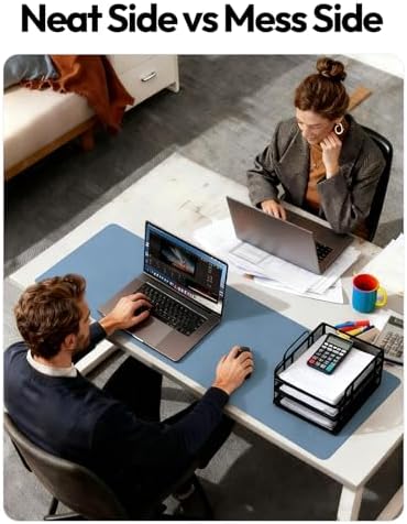 YSAGi Leather Desk Protector, Office Mat, Large Mouse Mat, Non-Slip PU Leather Blotter, Laptop Desk Mat, Waterproof Writing Pad for Office and Home(Blue, 42" x 17.2")