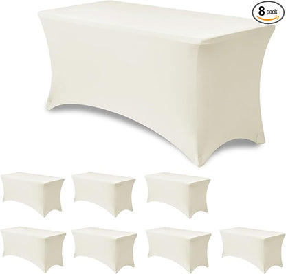 Spandex Table Cover Fitted 4ft Rectangular Tables-8 Pack Cream Stretch Table Clothes-Stretchable Folding Tableclothes for Party, Vendor Booth Display, Banquet Buffet Event, Craft Trade Show