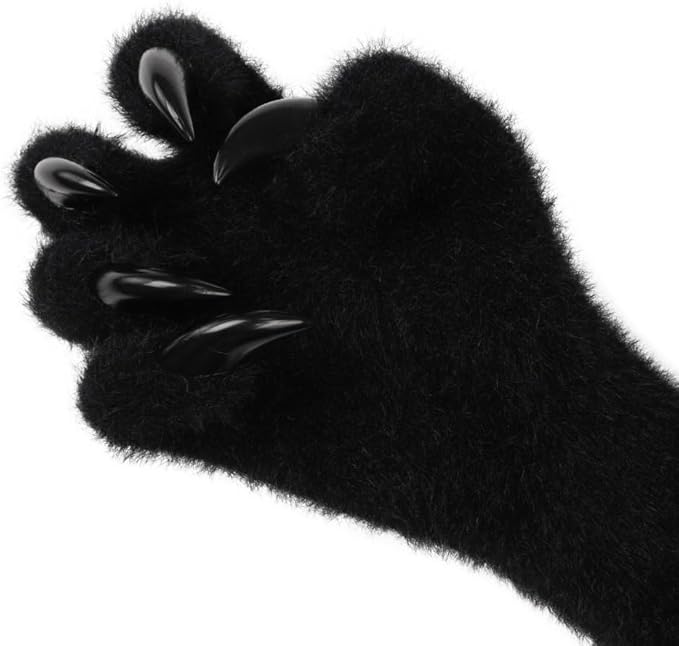 Faux fur wolf paw gloves with non-slip cat pad three-piece set, suitable for cosplay, Christmas, and Halloween party costumes