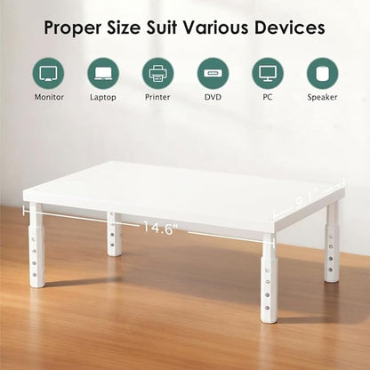 OPNICE Monitor Stand Riser for Desk, Adjustable Computer & Laptop Stand, Desk Organizer for Monitor, Laptop, PC, Printer, Office Desk Accessories for Home & Office, White Wood