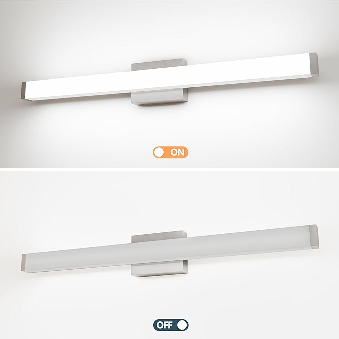 Modern LED Bathroom Vanity Light 32.7 Inch Square with Brushed Nickel Finish Dimmable 18W 6000K Cool White Wall Bar Fixture Over Mirror