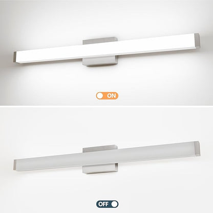 Modern LED Bathroom Vanity Light 32.7 Inch Square with Brushed Nickel Finish Dimmable 18W 6000K Cool White Wall Bar Fixture Over Mirror