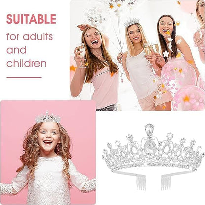 Crystal Tiara and Princess Crown,Silver Rhinestone Tiaras with Comb Crown,Bridal Wedding Queen Headbands Prom Birthday Party Halloween Hair Accessories Jewelry Gifts for Women Girls