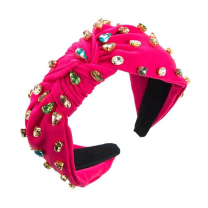 JILIYUPA Carnival Headband Rhinestone Cross Knotted Turban Hair Hoop, Carnival Crystal Twist Velvet Wide Hairband Party Hair Accessory (Pink, Red)
