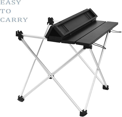Grope Portable Camping Table with Aluminum Table Top, Folding Beach Table Easy to Carry, Prefect for Outdoor, Picnic, BBQ, Cooking, Festival, Beach, Home (Black-L)