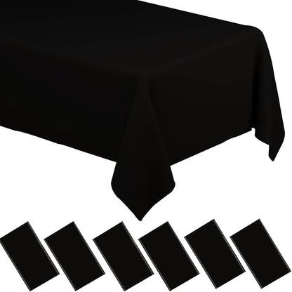 WNINK 6 Pack Black Tablecloths Disposable Table Covers 54" x 108" Table Cloths for BBQ Birthday Picnic Bridal Shower Engagement Wedding Plastic Table Cloths for Parties