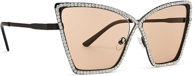 bullabulling Vintage 90s Rimless Rhinestone Sunglasses Fashion Rhombus Crystal diamond Y2K Candy Color Cat Eye Party Glasses