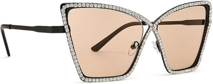 bullabulling Vintage 90s Rimless Rhinestone Sunglasses Fashion Rhombus Crystal diamond Y2K Candy Color Cat Eye Party Glasses