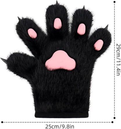 Faux fur wolf paw gloves with non-slip cat pad three-piece set, suitable for cosplay, Christmas, and Halloween party costumes