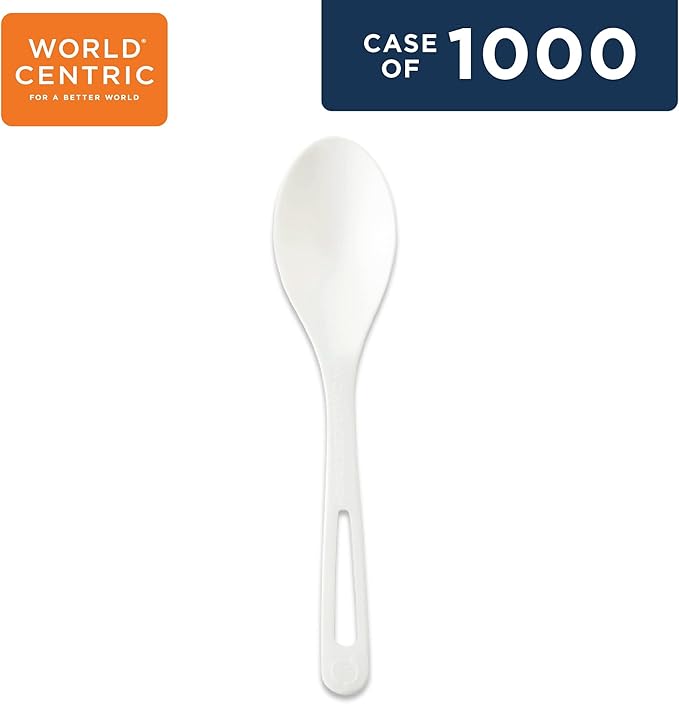 World Centric Compostable Spoon 6" - Made from Plants and Minerals, TPLA - 1000 Pack