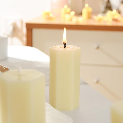 4PCS Hexagon Beeswax Pillar Candles,Large Handmade Pure Beeswax Candle,Unscented Smokeless，2 * 4",18H, White