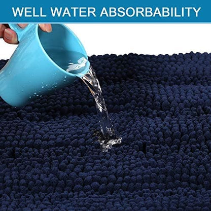 H.VERSAILTEX Bathroom Rugs Bath Rug Set 2 Piece Bathroom Contour Rug Toilet Mat Sets Non Slip Contour Bath Rug Ultra Thick Water Absorbent Striped Bath Mats Washable(47" x 17" Plus 20" x 20" U, Navy)