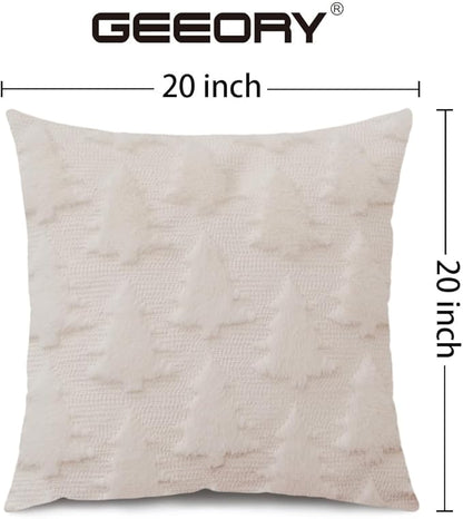 GEEORY Christmas Tree Throw Pillow Covers 20x20 Inch Set of 2, Xmas Winter Soft Plush Faux Fur Wool Decorative Farmhouse Holiday Cushion Case for Home Decoration (Beige) GC004-20
