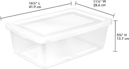 Sterilite 12 Pack Storage Box, 12 Quart Stackable Tote, Clear Plastic Container with Secure Snapping Lids for Home and Office Organization, White