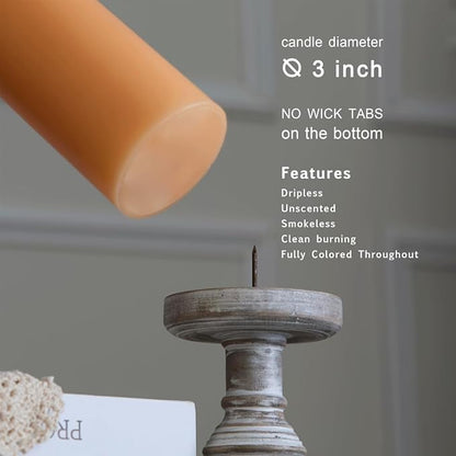 MOZEAL 3" x 8" Hand-Poured Unscented Large Candle, Smokeless Rustic Pillar Candle Set of 2, Slow Burn, No Drip, Approx 150 Hours Burning, Summer Breeze and Home Decorative, Tall Peach Fuzz Candle