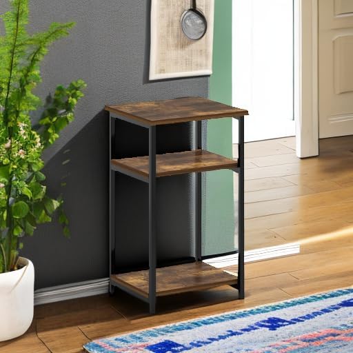 Furinno Just 3-Tier Metal Frame End Table with Storage Shelves, 1-Pack, Amber Pine