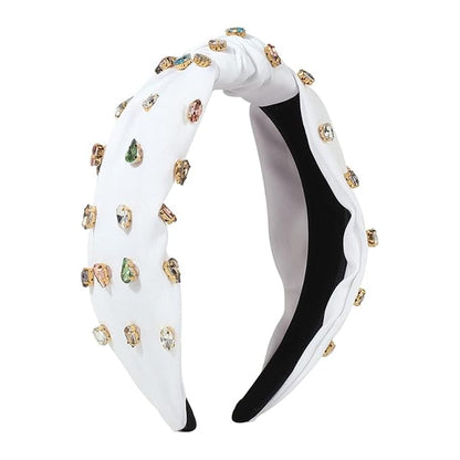 JILIYUPA Carnival Headband Rhinestone Cross Knotted Turban Hair Hoop Carnival Crystal Twist Velvet Wide Hairband Party Hair Accessory (white, Black)