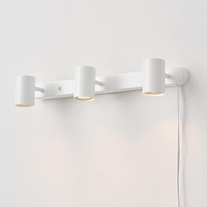 GLOBE Electric 60024 3-Light Plug-in Track Lighting, Adjustable Heads, Matte White Finish, 22-inch, GU10 Base, 15-Foot Cord with in-Line Switch, Modern Ceiling Light for Apartments and Rentals